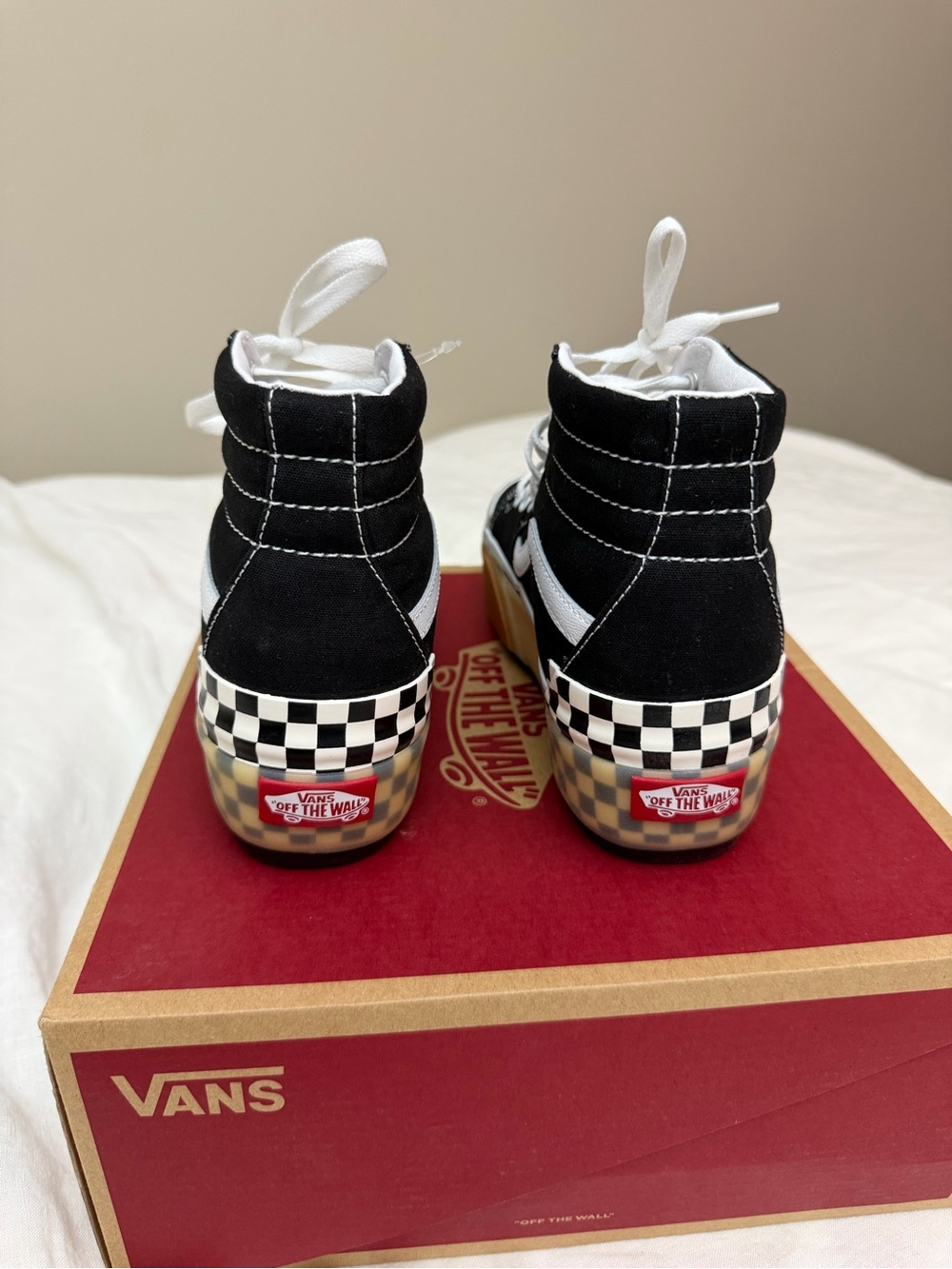 Vans Black & White High-Top Checkerboard Accent Platform Sneakers - Picture 3 of 9